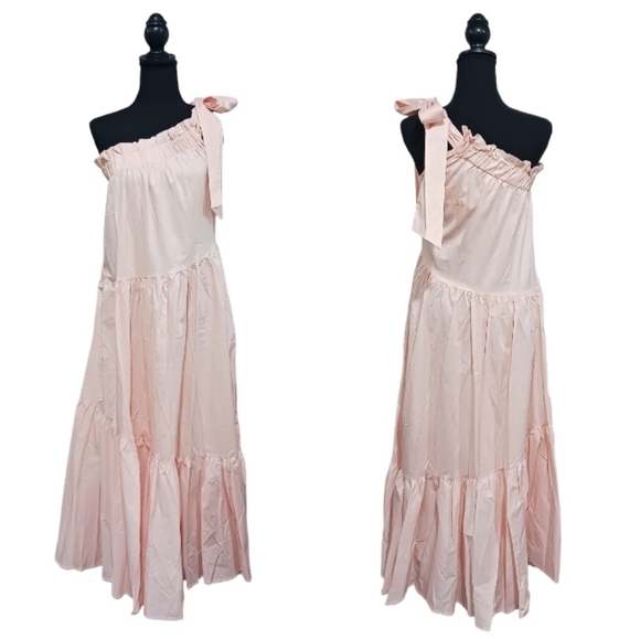 MABLE Brittany One Shoulder Tieree Maxi Dress Peach Anthropologie - Picture 4 of 10